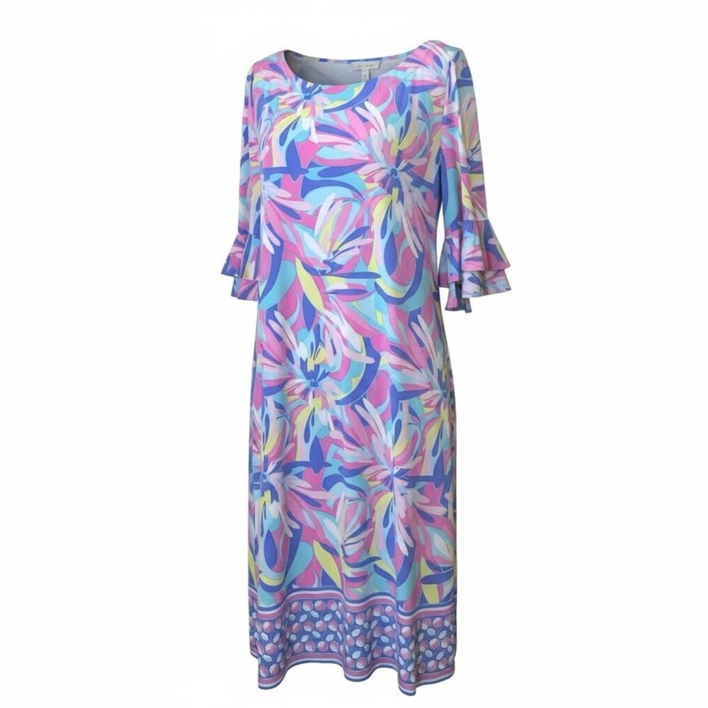 Pappagallo Victoria Cactus Rose Jersey Knit Multicolor Floral Shift Dress XL